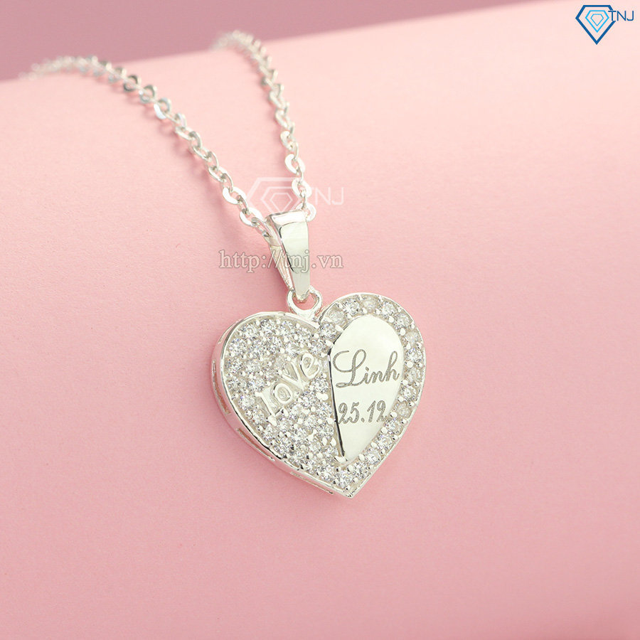 Dây chuyền bạc nữ khắc tên mặt hình trái tim DCN0451
