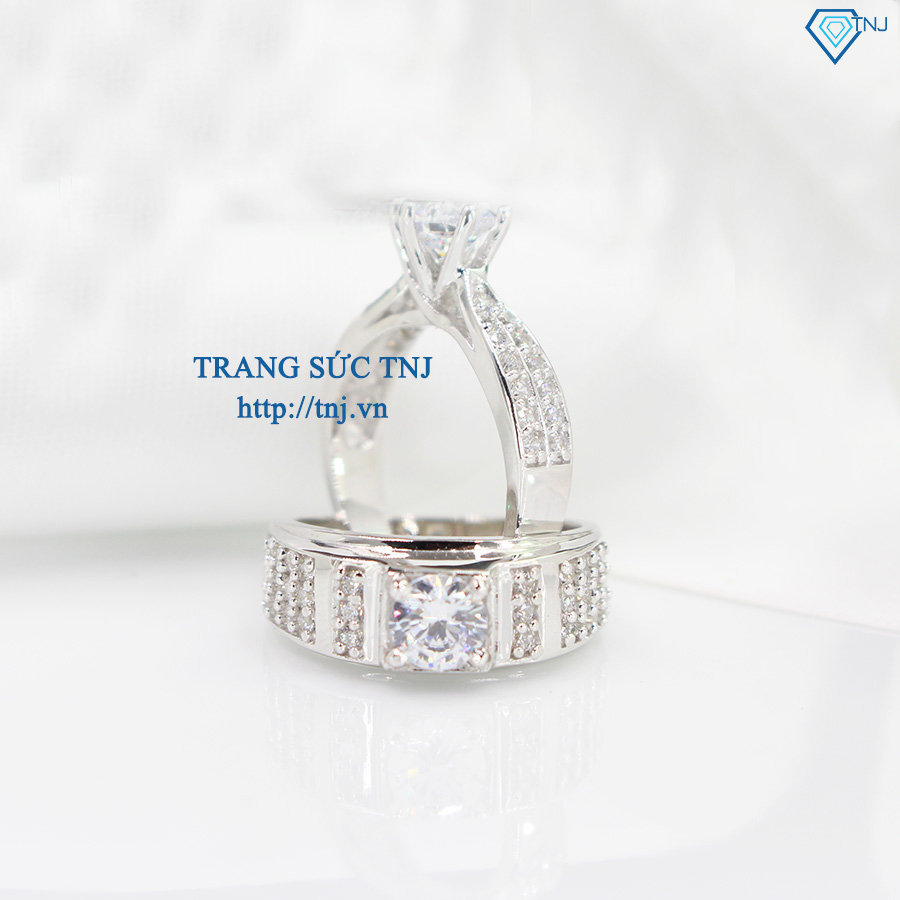 Nhẫn đôi bạc nhẫn cặp bạc đẹp đính đá sang trọng ND0284