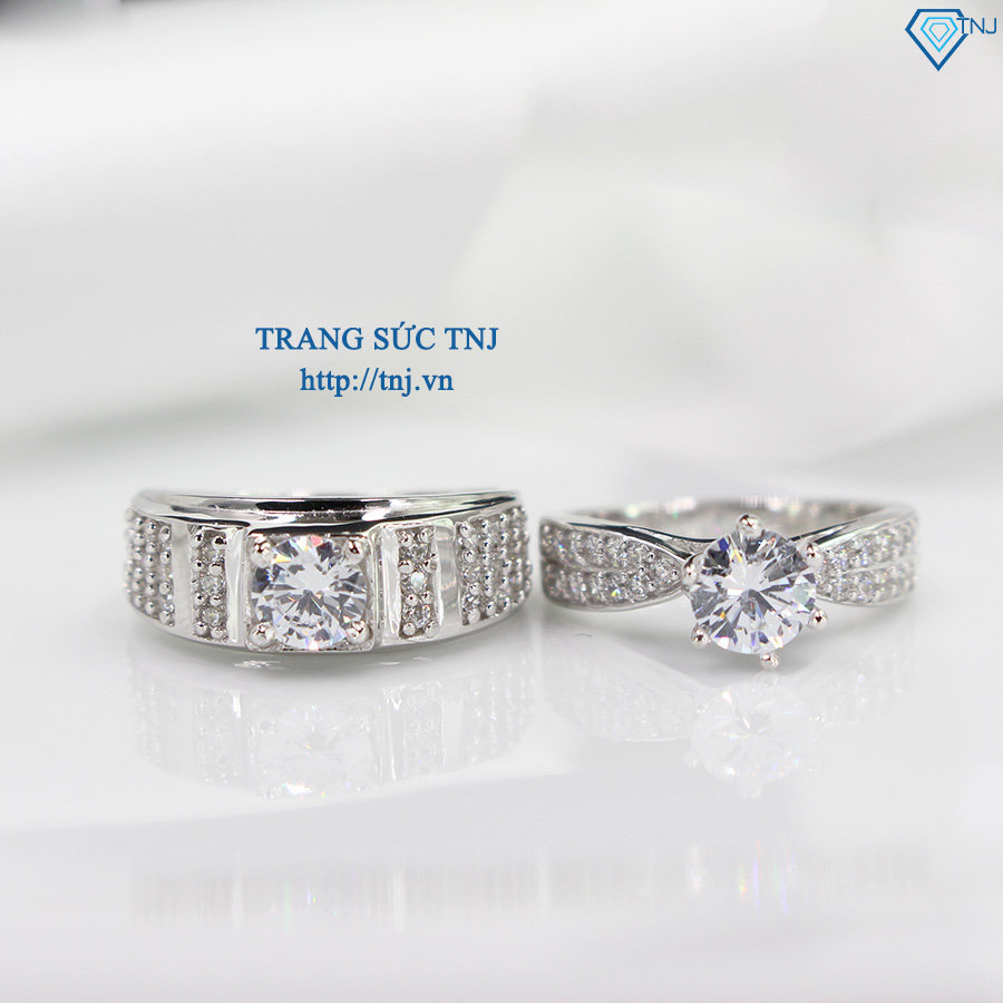 Nhẫn đôi bạc nhẫn cặp bạc đẹp đính đá sang trọng ND0284